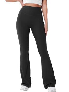 High Waist Flared Yoga Leggings - Nylon Spandex, No Front Seam, Tummy Control
